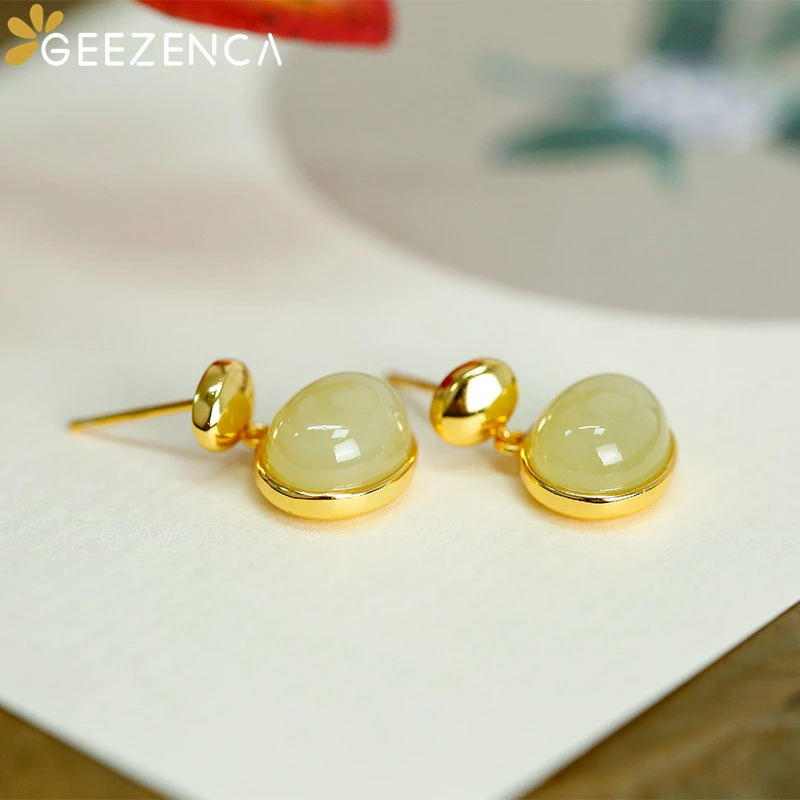 Imagem -04 - Geezenca-brinco Natural Jasper 925 Sterling Silver Water Drop para Mulheres Brinco Pequeno e Chique Simples Jade Verde Novo Presente 2023