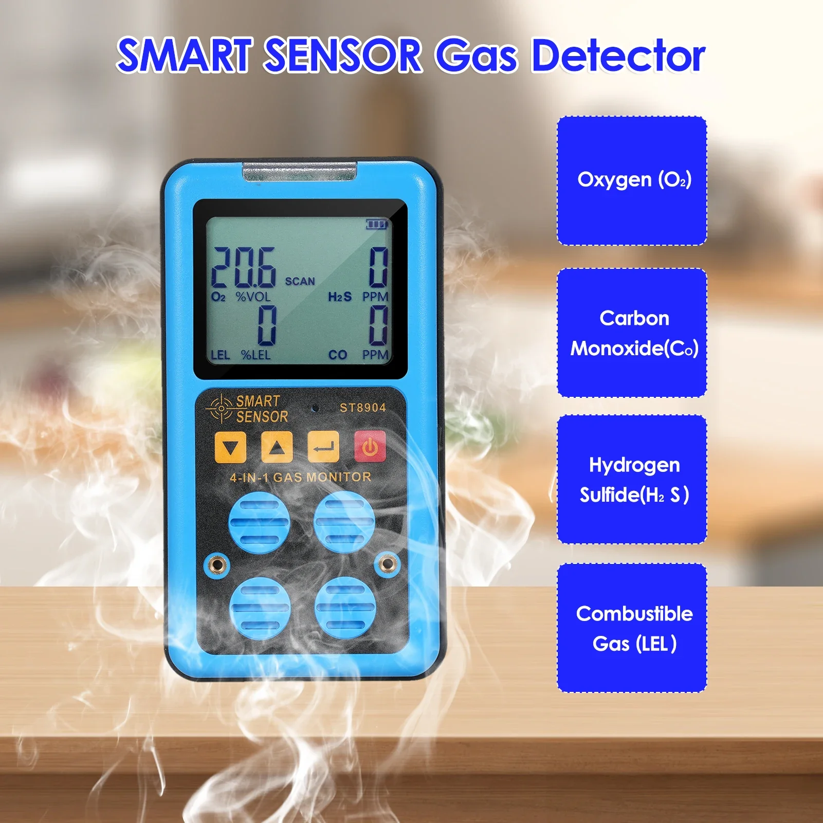 ST8904 4 in 1 Gas Monitor Rechargeable Portable Gas Detector and LEL Multi Gas Monitor Gas Sniffer