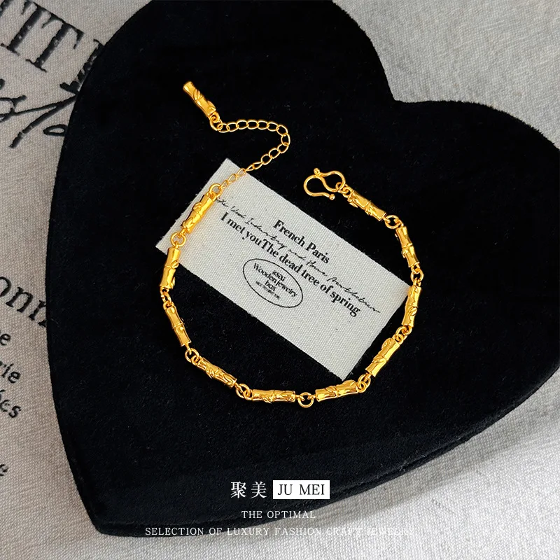 9999 Negozio in vero oro 24 carati stesso braccialetto in bambù lucido massiccio da donna in oro sexy, bello e lussuoso