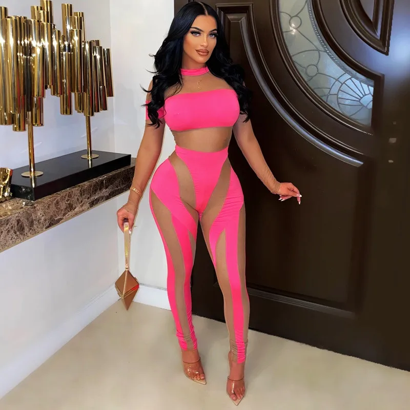 Przezroczysty kombinezon z długim rękawem O Neck Sexy Skinny Women Rompers Night Club Party Wear Fashion Outfits Femme Overall