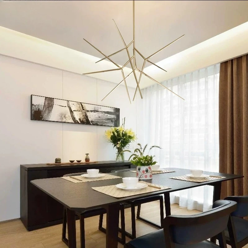 Modern Gold Abstract Starburst Chandelier 16 Light Intersecting Rod Pendant Light for Living Room Foyer Dining Room Mid Centur
