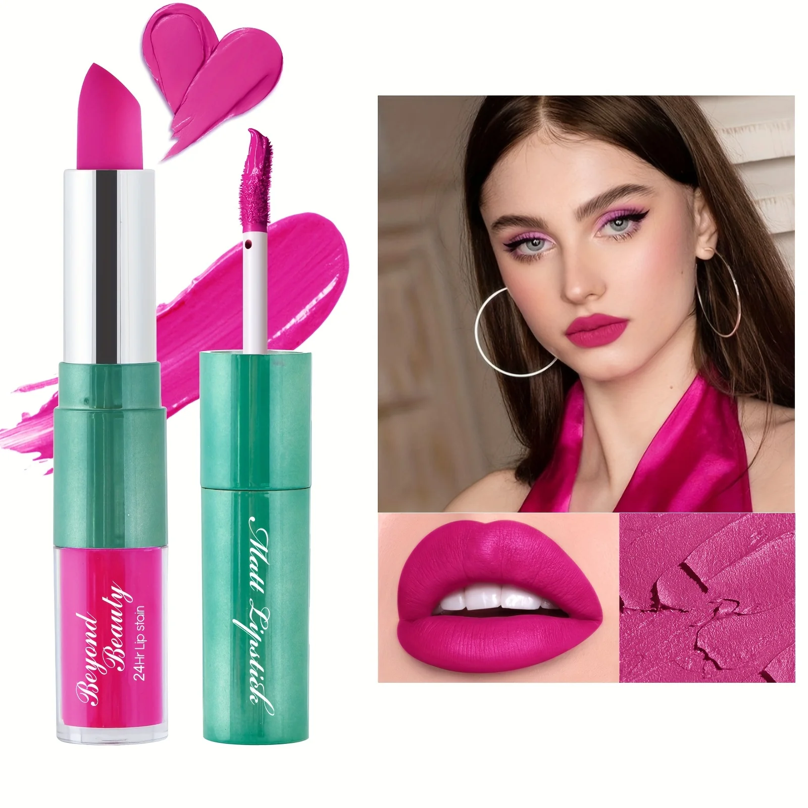 Dual Head Matte Velvety Finish Lipstick, Long Wear High Pigmented Not Sticky Cup Lip Gloss, Lip Stick + Liquid 2 IN 1