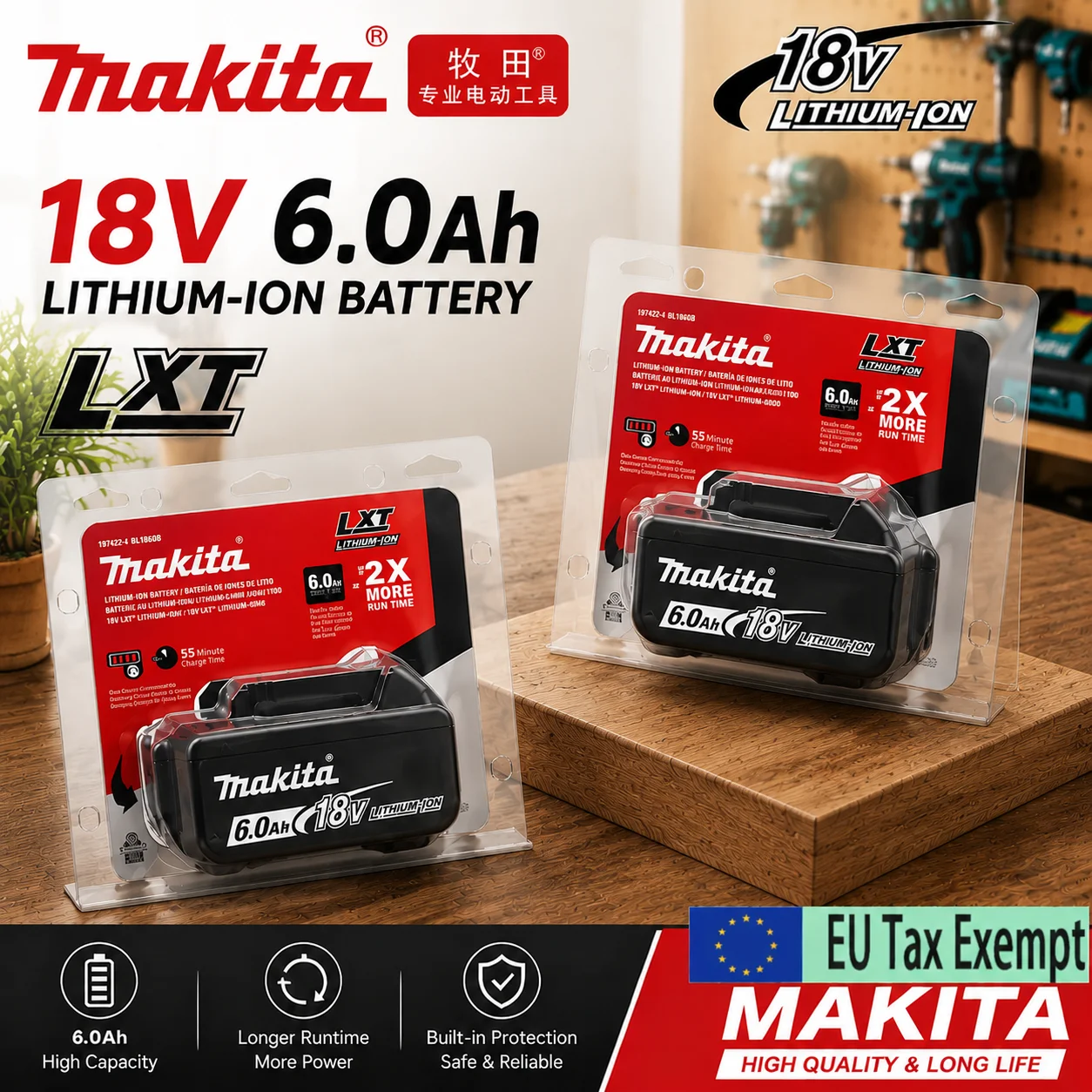 6,0 Ah 18 V Original-Lithium-Akku für Makita LXT System DHR140 DAS180 DHP489 DDF487 DGA404 DTD173 Universeller Akku für Makita Akku-Schleifer, Bohrmaschine und Schlagschrauber