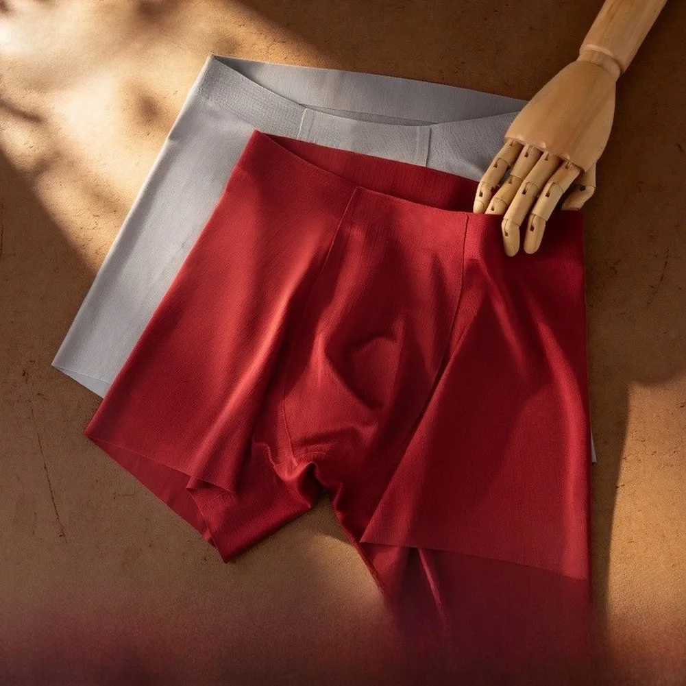 Male Ice Silk Seamless Ultra-thin Boxer Shorts Middle Waist Breathable U Convex Pouch Panties Man Underwear Boxers