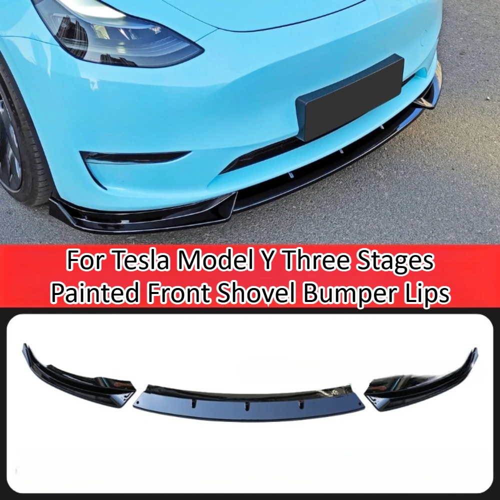 For Tesla Model Y Three Stages Painted Front Shovel Bumper Lips Modification Upgrade Premium Car Body Kit Spoiler Tuning Styling
