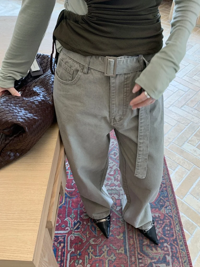 

Брюки Sweetknit Heavyweight Casual прямого кроя с отстегивающимся поясом, длина в пол, Y3945, с высокой талией, хлопковые, женские, повседневные