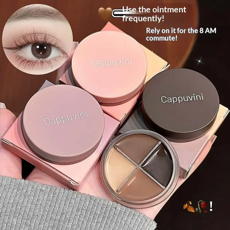 1Pc Cappuvini Matte Velvet Oogschaduwpalet 4 Kleuren met Eyeliner Highlighter en Contour Schattige Beauty Cosmetica Oogmake-up Set