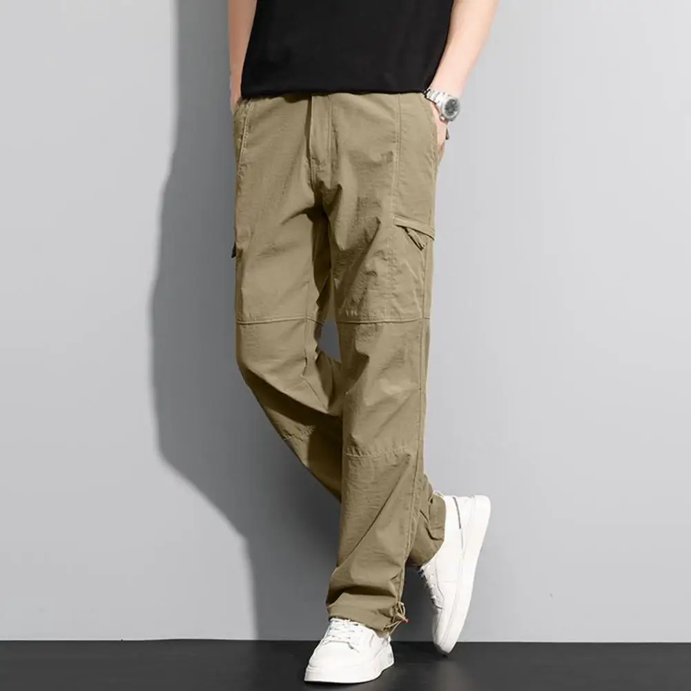 

Men High-rise Cargo Pants Thick Fleece Lined Casual Trousers Loose Multi Pocket Straight Leg Ankle Length Autumn Winter Pants