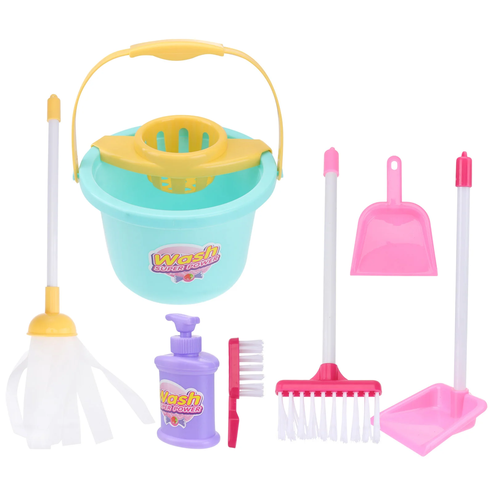 7 pièces semblant jouer jouets nettoyage vadrouille ensemble jouets rose balai pelle à poussière enfant