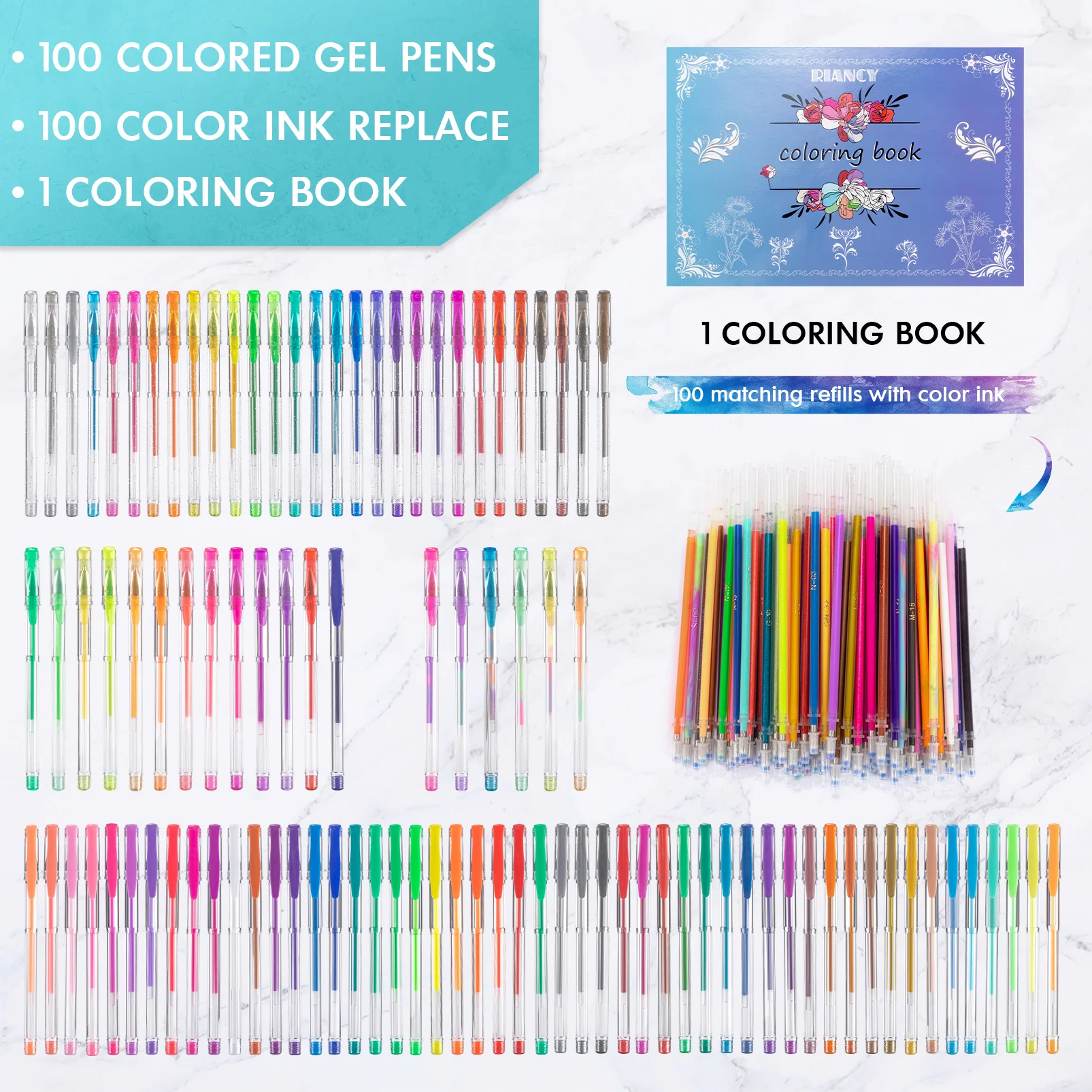 Colored Gel Pen Set 100 Colors For Drawing Painting Sketching 0.5 mm Glitter Color Ballpoint Pen School Office Supplies 040301