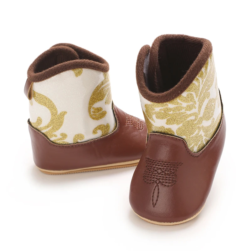 0-18M New Western Cowboy Rubber sole Non-SlipBoots Fashionable and Casual Infant/Toddler Mid length Boots Embroidered Baby Boots