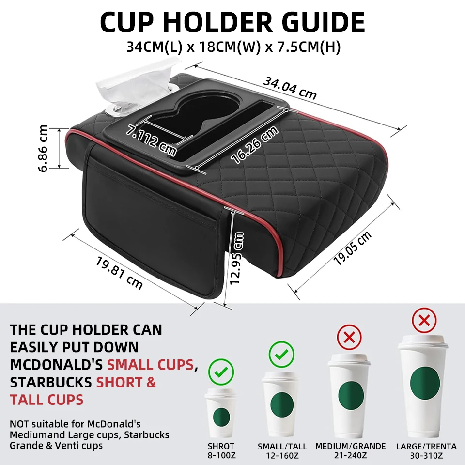 Center Console Organizer with Cup Holder Car Armrest Storage Box Armrest Heightening Cushion Pad for Car Interior Auto Accessory image 6
