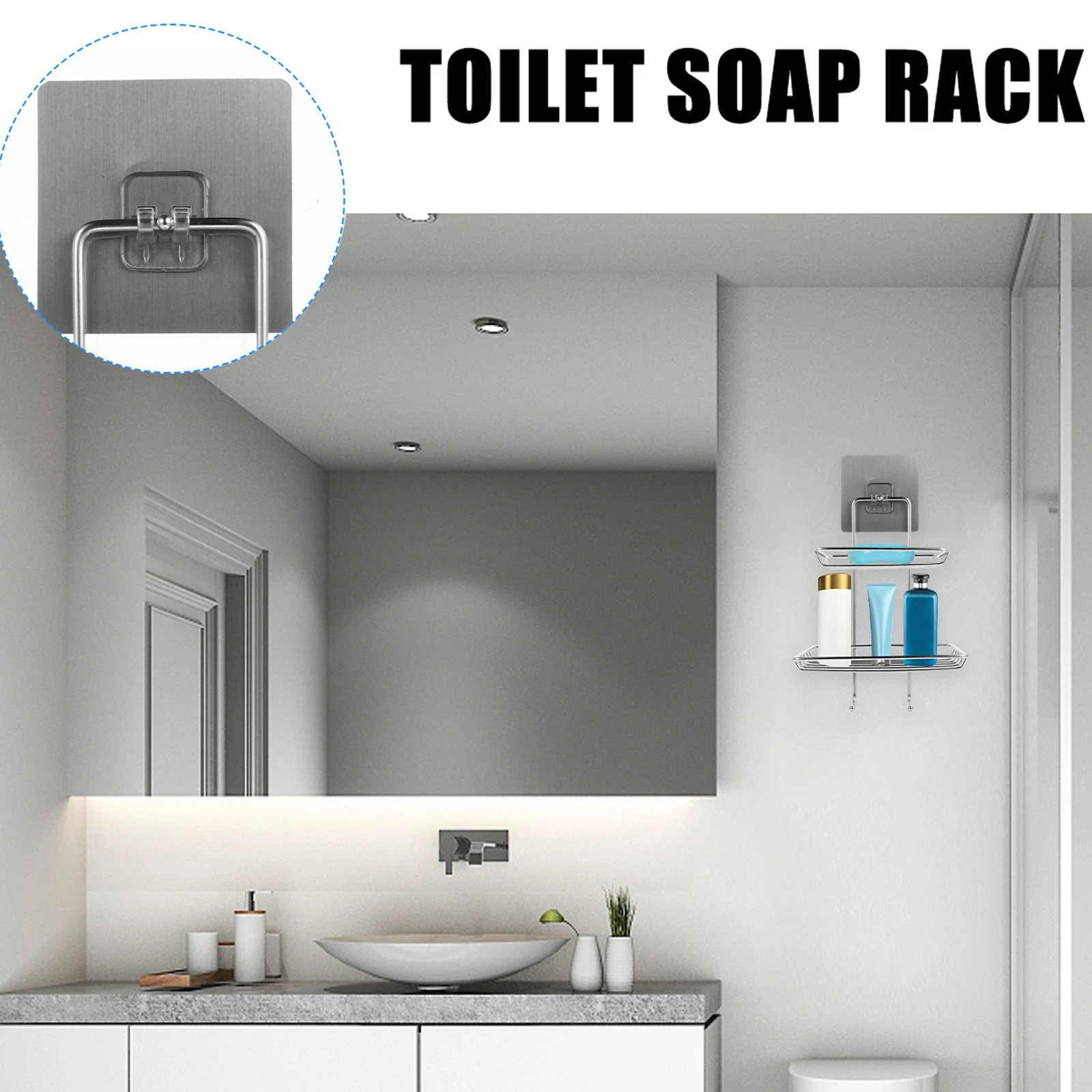 

Stainless Steel Soap Holder with Strong Suction Wall Mount No Punch Installation Drainage Design for Kitchen and