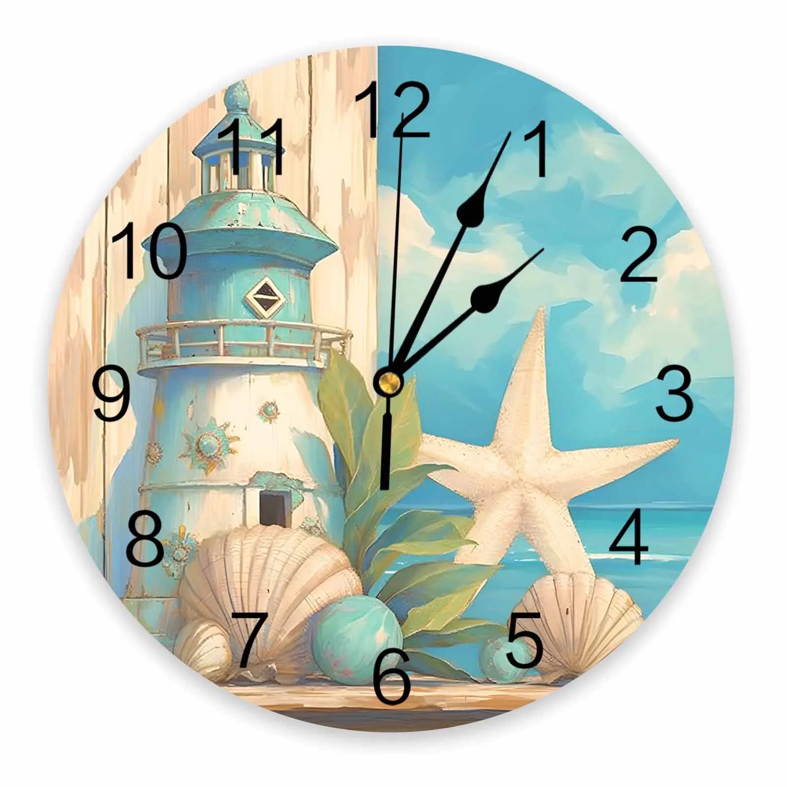 

Summer Ocean Lighthouse Starfish Shell PVC Wall Clock Bedroom Decoration Wall Clock Modern Design Home Decore Wall Digital Clock