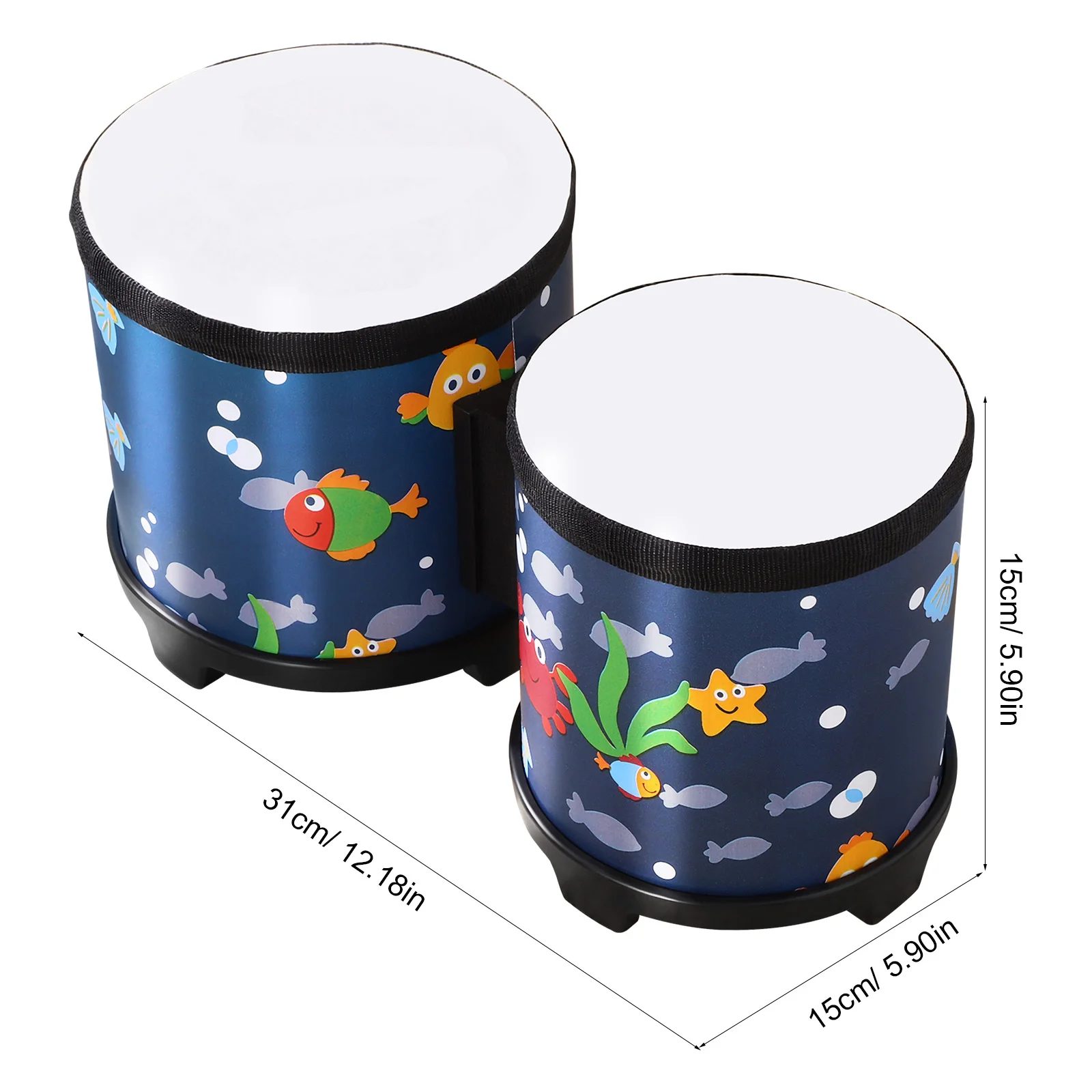 Instruments Percussion Drums Underwater World Pattern with Drumstick Mini Music Musical for Adults Educational Wood Elder