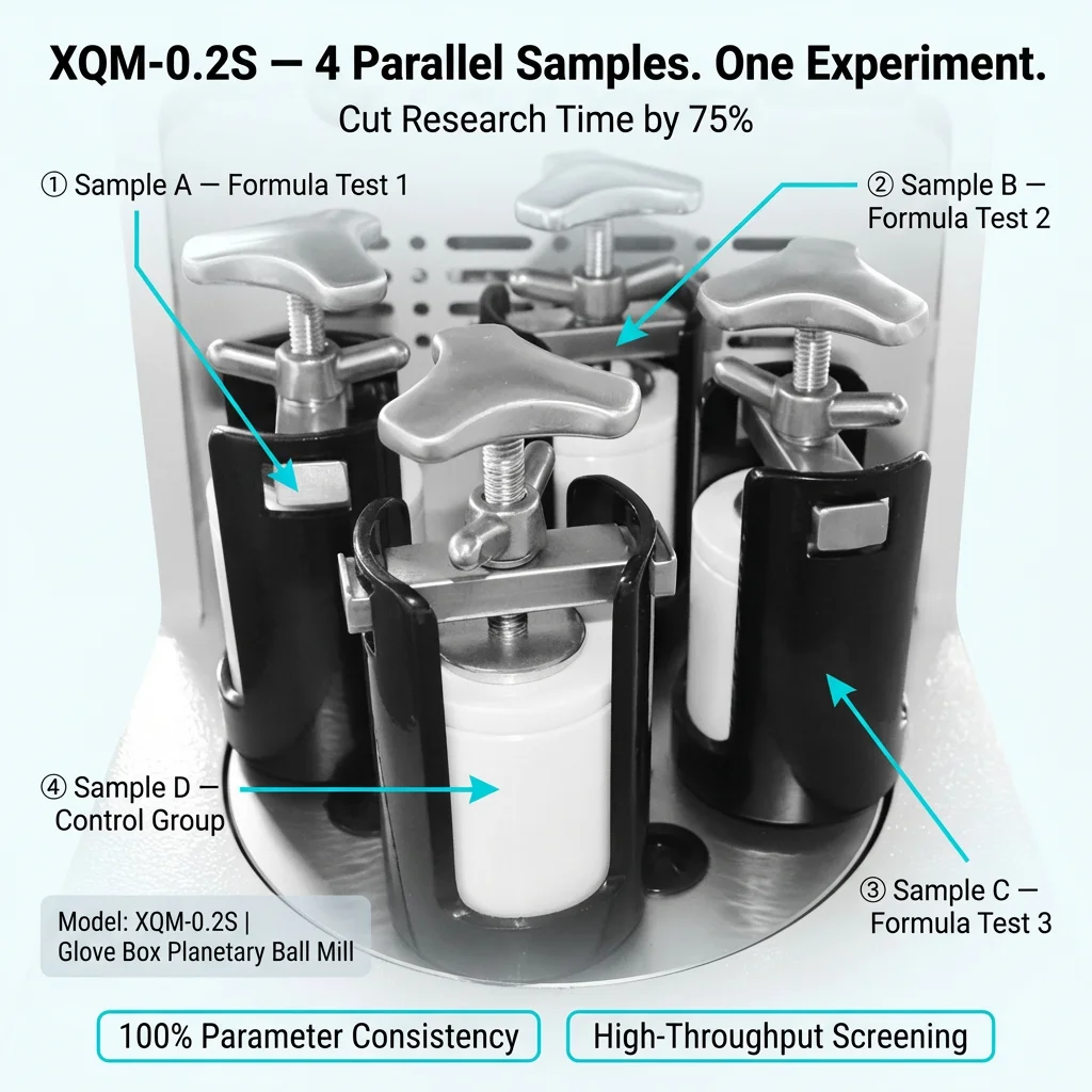 XQM-0.2S Electric Mini Lab Planetary Ball Mill Motor Bearing Gear Glove Box Vacuum Jar High-Accuracy Nano Food Processing