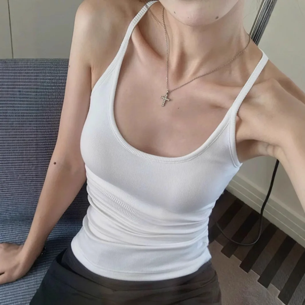 

Retro Neck with Chest Pad Sling Vest Women's Bottom Wear Beautiful Back Design Sleeveless Top