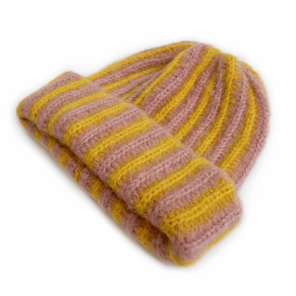 Winter Warm Kniited Unisex Wool Hats Gorros Striped Flanging No Brim Women's Beanies Windproof Ear Protection Caps for Students