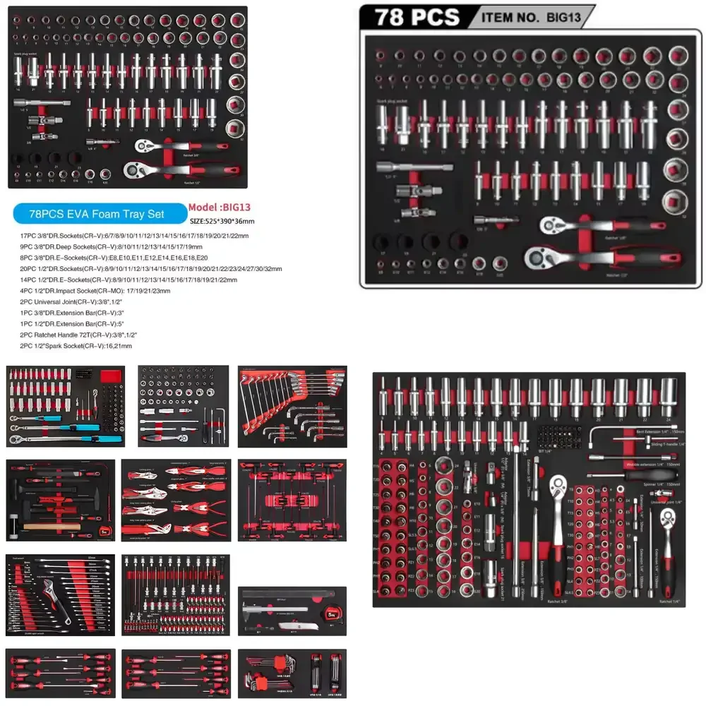 SKY HAMMER 78PCS Deep Socket Ratchet Handle Wrench Tool Set OEM for Auto Repair Tool Cabinet Troelly Tray with 3-Year
