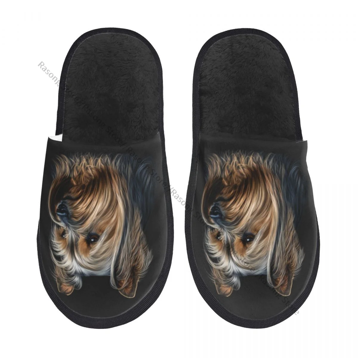 Fur Slipper For Women Men Fashion Fluffy Winter Warm Slippers Yorkshire Dog Portrait House Shoes