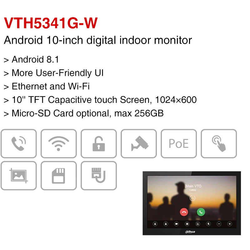 Dahua 10 inch Wifi Touch Monitor VTH5341G-W Wireless Video DoorPhone Doorbell VTO2211G-WP Station 1080P PoE Intercom System Kit