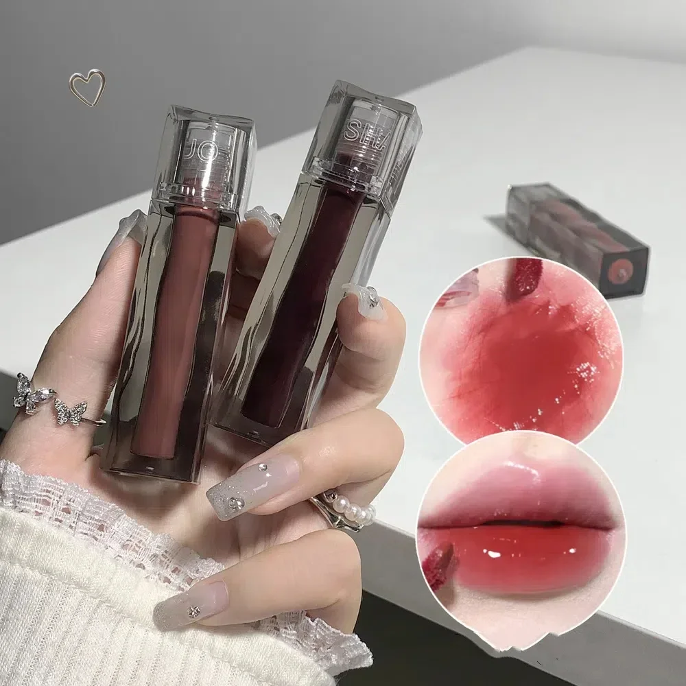 Espelho impermeável geleia esmalte labial, 6 cores, brilho labial à luz da água, hidratação duradoura, tonalidade vermelha brilhante, maquiagem de lábios