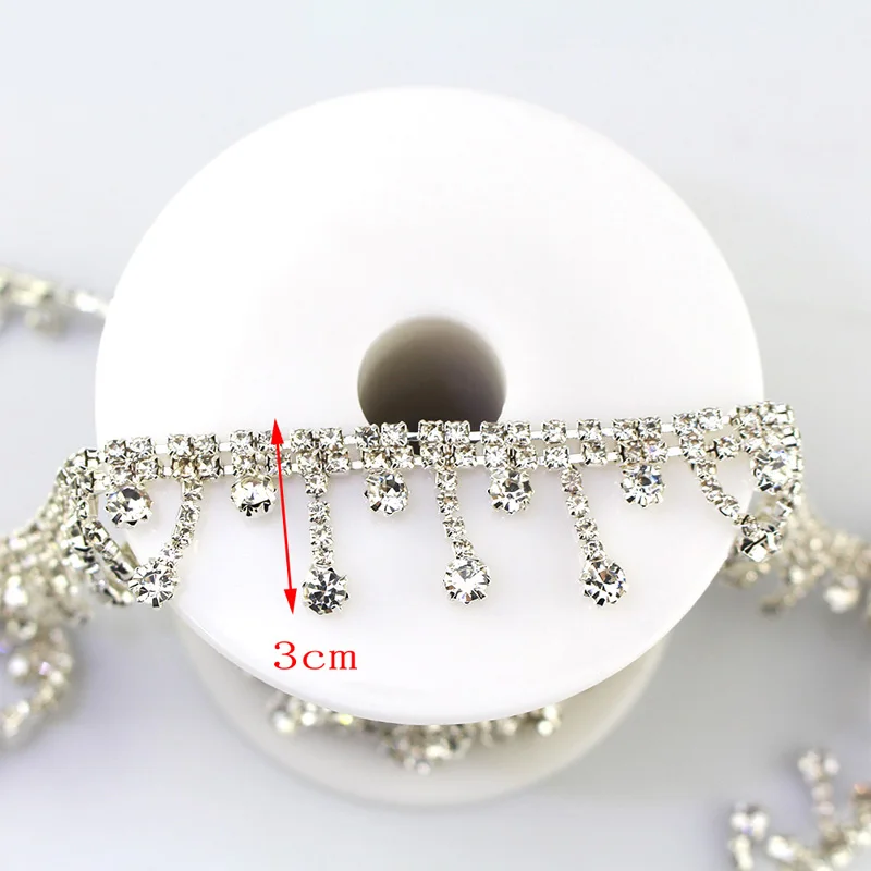 1Yard Shiny Tassel Pendant Rhinestones Trim Fringe Crystal Chain For Diy Sewing Garment Waist Chain Dress Shoe Jewelry Accessory