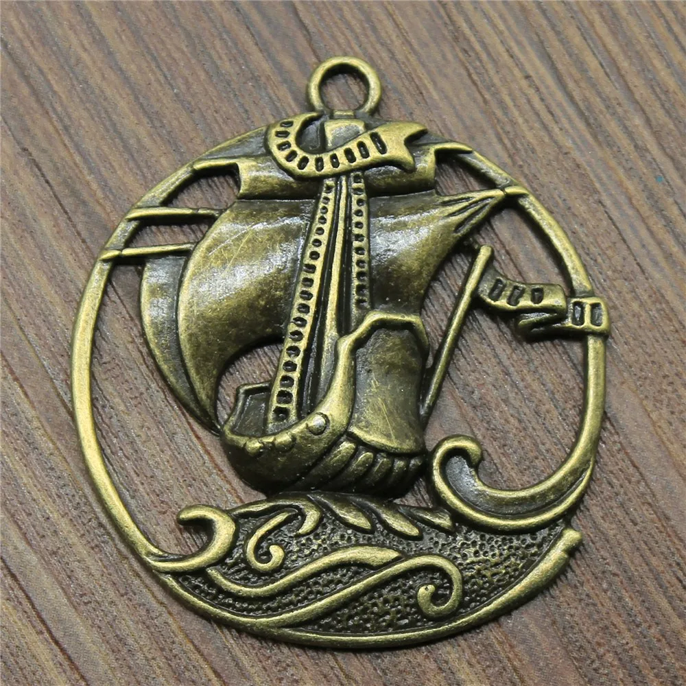 4pcs 1.7x1.5 inch (43x39mm) Pirate Sailboat Charms Pendant For Jewelry Making Antique Bronze Plated Alloy Charms