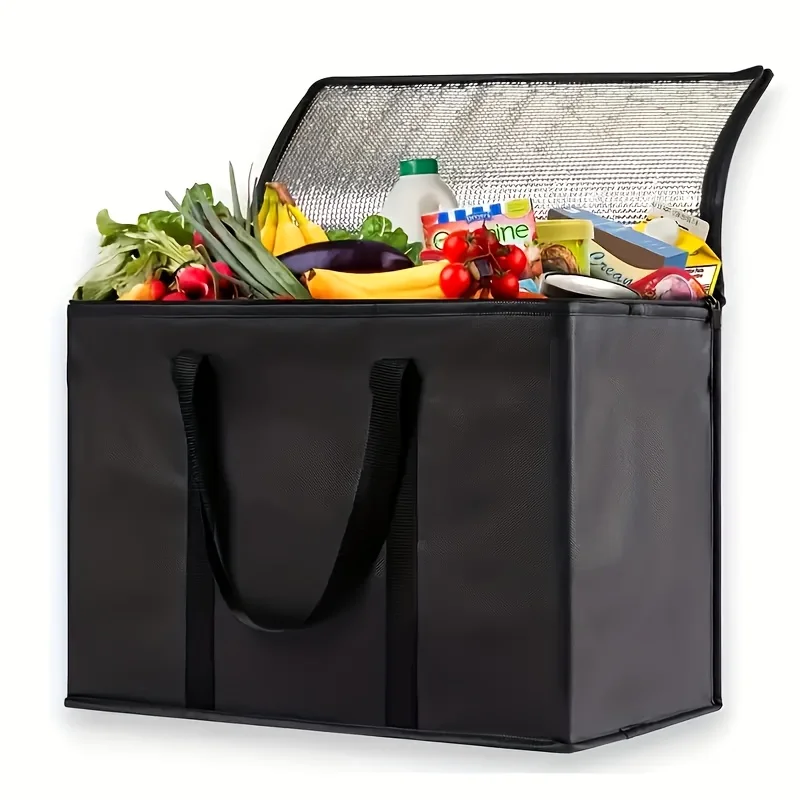 1PC, Duty Leakproof Thermal Grocery Bag with Large Capacity, Extra Long Bottom for Meal Prep, Camping, Lunch Boxes - Reusable