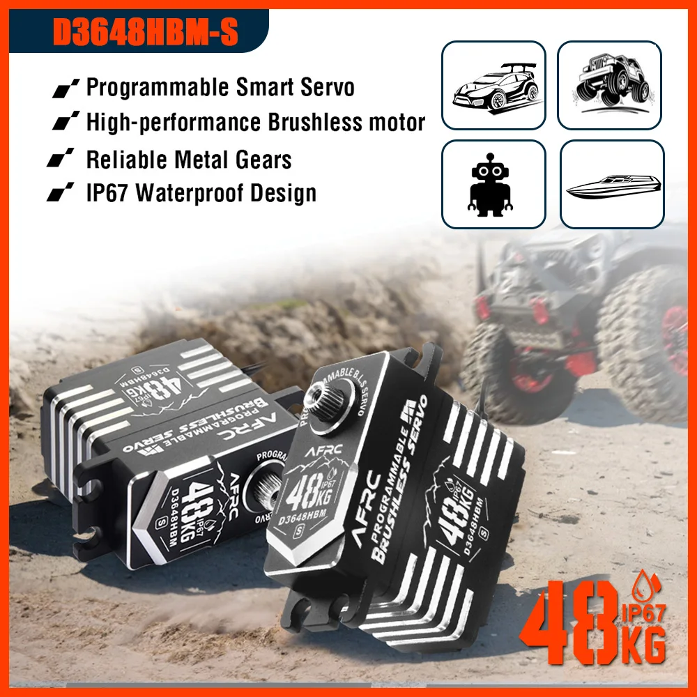 48KG High Torque Waterproof IP67 Programmable Brushless Servo Motor for 1/5 1/8 1/10 Traxxas RC Car Boat Robot AFRC D3648HBM-S