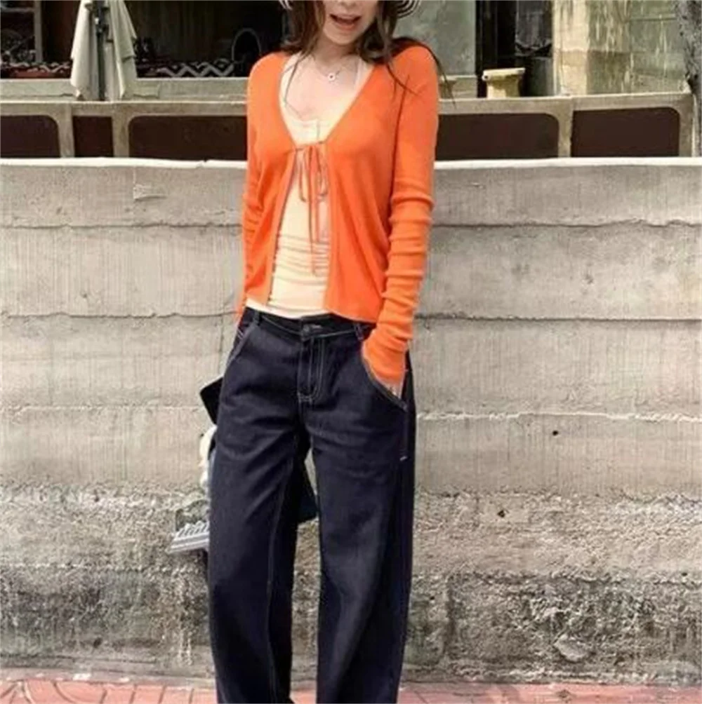 Women's Knitting Thin Long Sleeve Cardigan Spring Autumn Fashion Vintage Bandage Sweater Jacket Casual Top for Ladies view 6