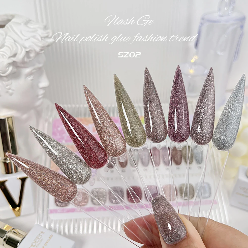 Vendeeni 9 Farben/Set Glitzer-Broken-Diamond-Gel-Nagellack TPO HEMA-FREI Glänzender Sternenhimmel UV-Soak-Off-Gel-Lack mit Display – Detail 9