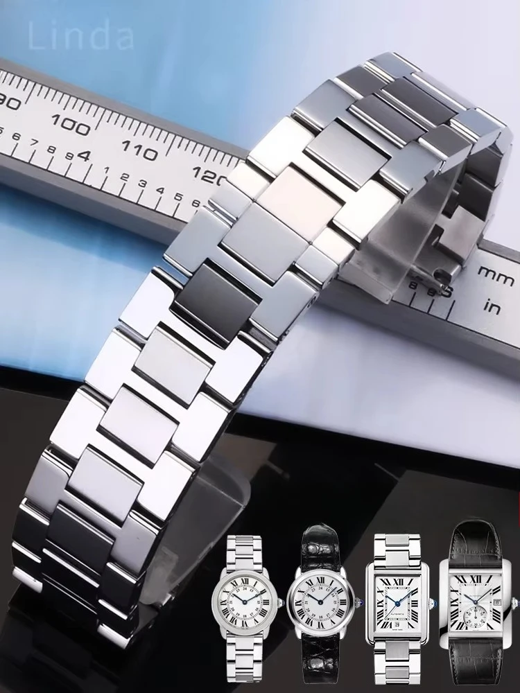 Stainless Steel Watch Strap for Cartier London Tank Steel Strap Waterproof Sweat-proof Men's Women's Watch Band 20 23MM