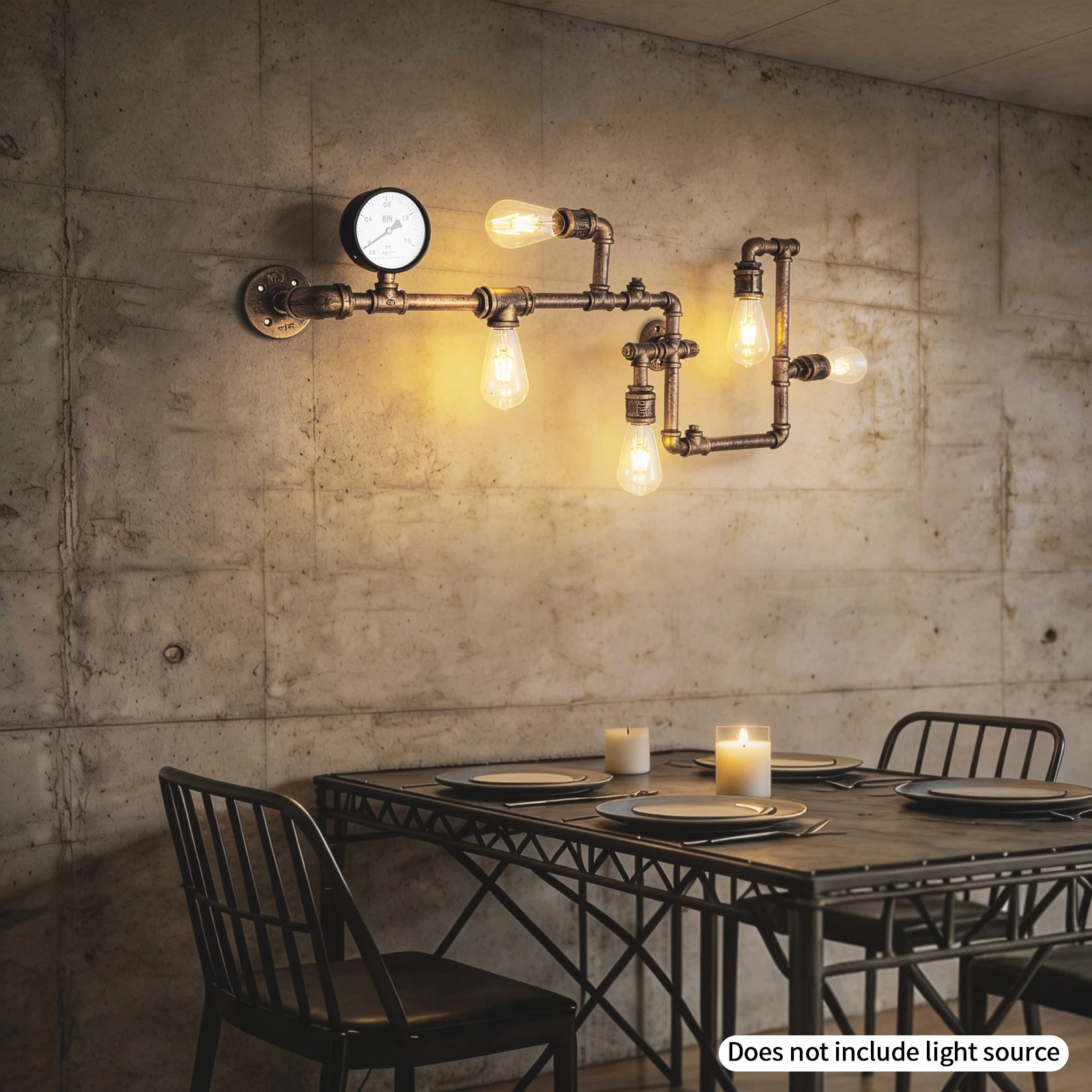 60W Industrielle Rohr-Wandleuchte, 5-flammige Wandleuchte, Rustikale Loft-Retro-Wasserrohrleuchte, Steampunk-Wandleuchte für Bar und Café