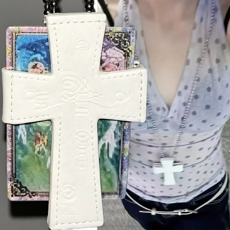 Gothic Punk Wallet Cross Mini Card Bag Hanging Chain Y2k Subculture Necklace Accessory Pendant Access Card Storage