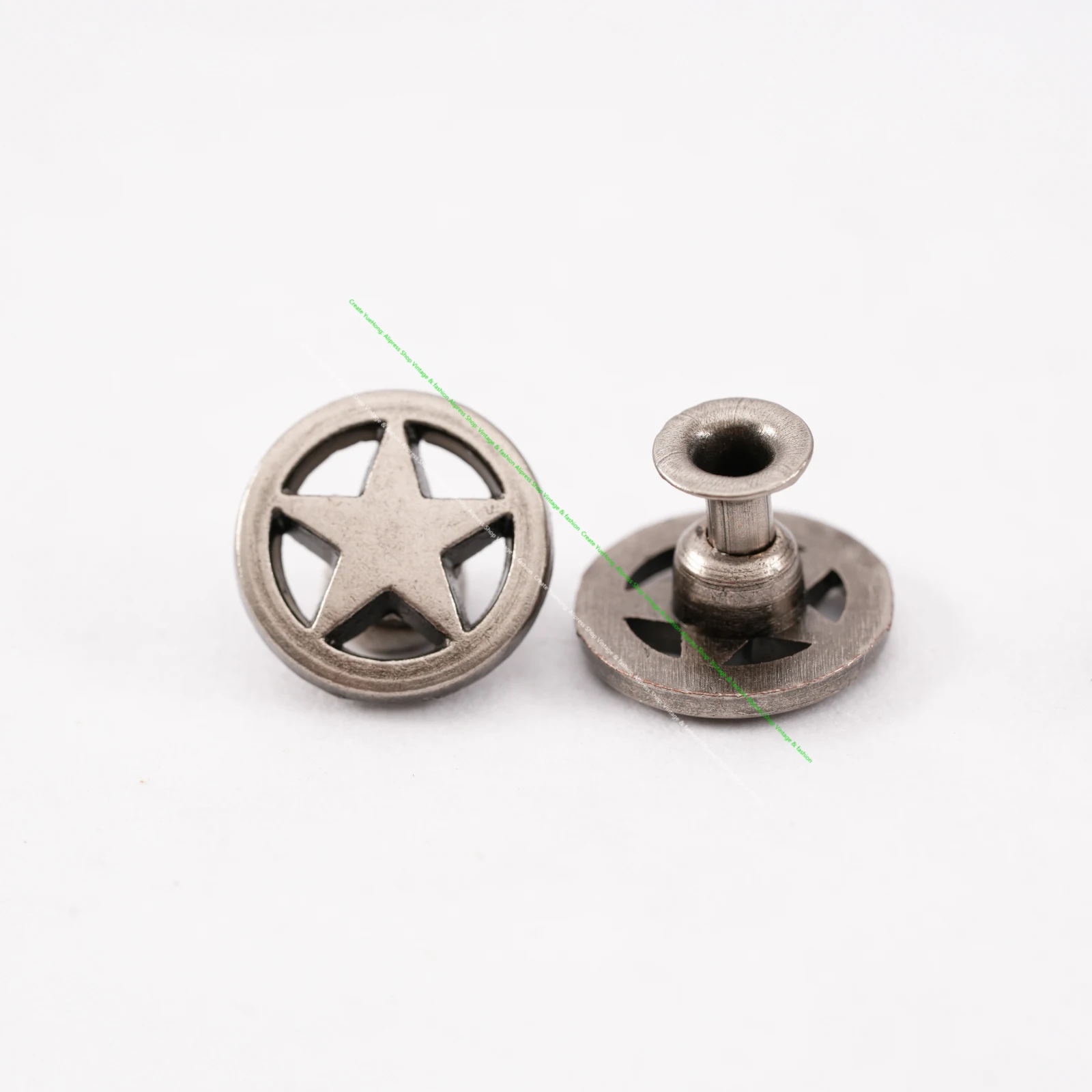 50X Retro Silver Punk Metal Round Side Star Fasteners Rivets Spike Studs Decor 1/2\