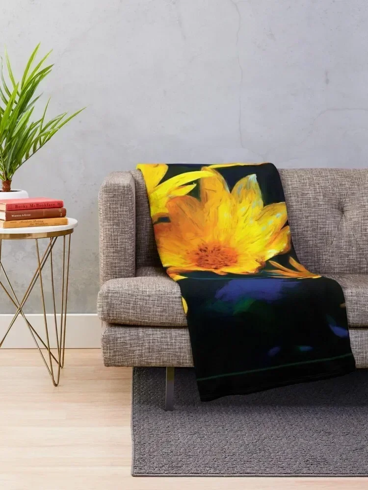 Wild Sunflower Bouquet, Painterly Impression In Rich Soothing Tones Throw Blanket Decorative Beds Decorative Throw Blankets