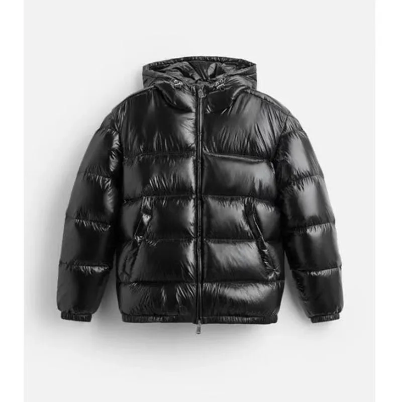 Shiny Puffer Jacket Hooded Unisex Thick Cotton Padded Coat Thermal Windproof Oversize Casual Winter Warm Bubble Outerwear Men view 3
