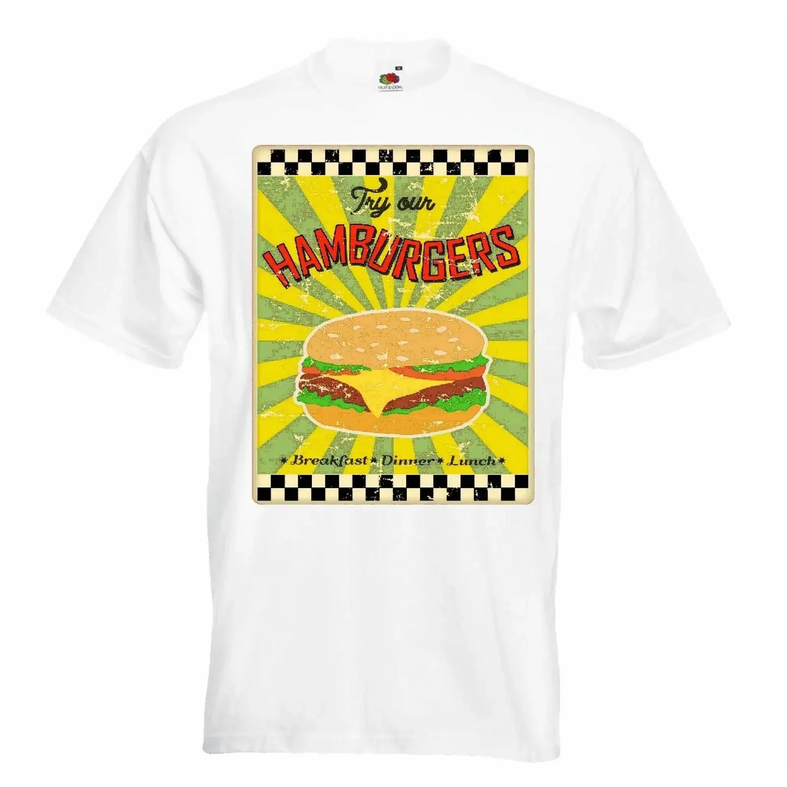 T Shirt DINER HAMBURGER ROUTE 66 KAFFEE CHEESEBURGER FAST FOOD DIÄT ABNEHMEN USA vintage Washed streetwear Unisex homme Casual