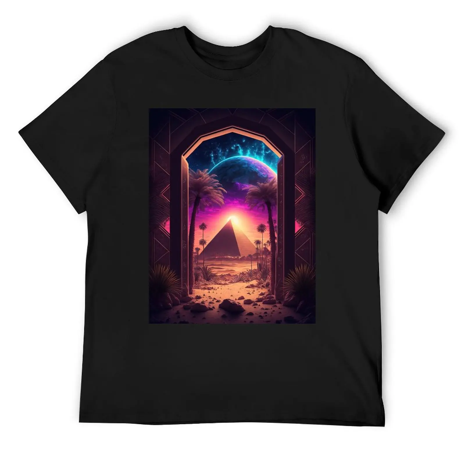 

Retro-Futurism's Last Oasis: An Ancient Pyramid T-Shirt oversized graphic tee korean fashion mens clothing