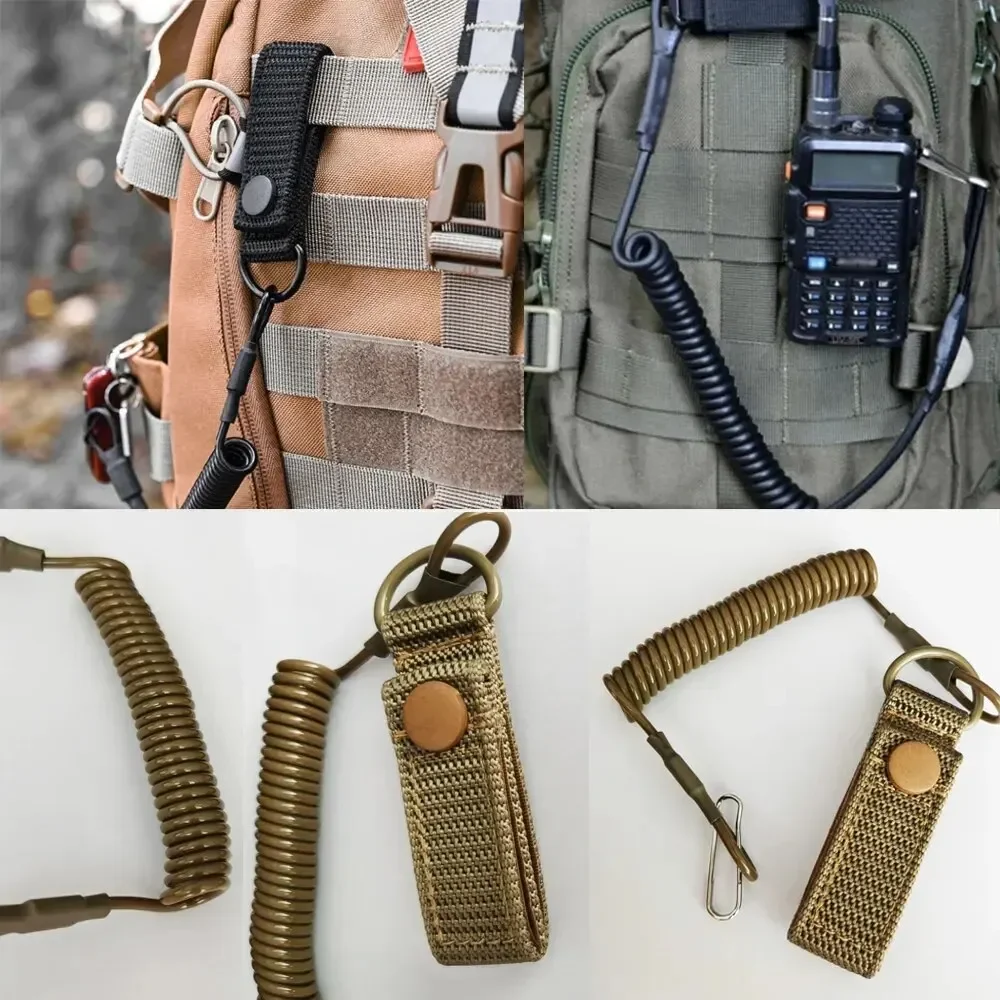 Elastic Lanyard Rope Tactical Anti-lost Military Spring Safety Strap Gun Rope For Key Ring Chain Flashlight Hunting Accessories