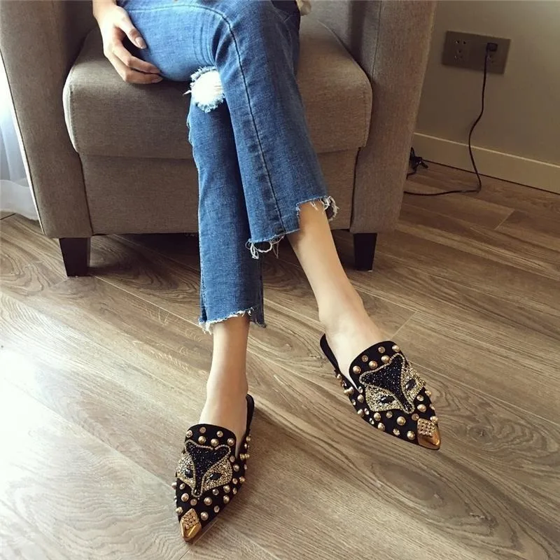 Women's Slippers And Ladies Sandals Outside Slides Pointed Toe Jewels Sexy Rhenstone Shoes Crystals Luxury New Style Summer 2024