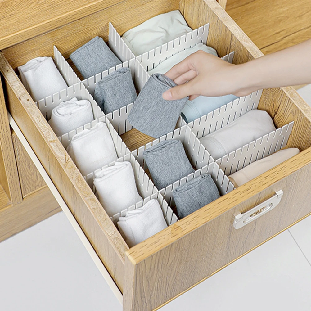 

12Pcs Household Plastic Adjustable Drawer Dividers DIY Sub-Grid Organizer Flexible Socks Separator Deep Storage Drawer Organizer