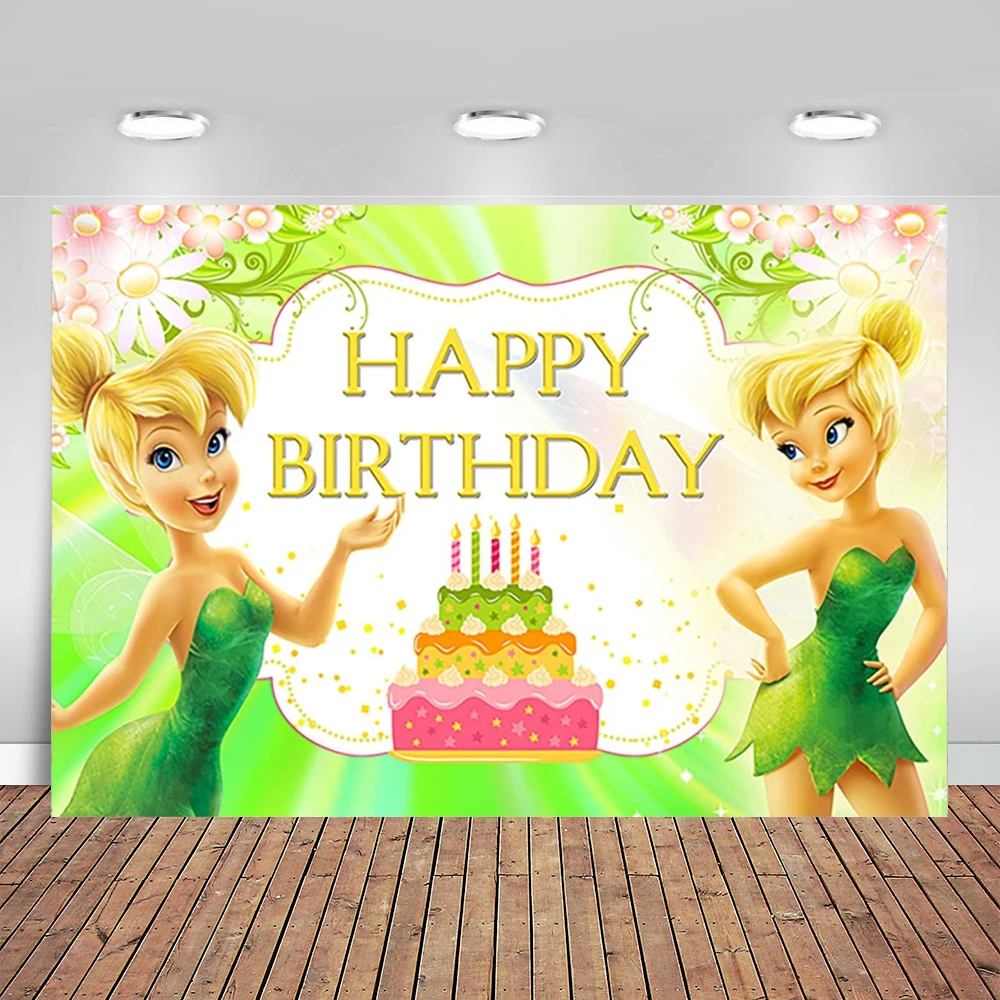 Tinkerbell Backdrop for Birthday Party Fairy Photo Backgrounds Tinker Bell Theme Baby Shower Banner for Birthday Decoration