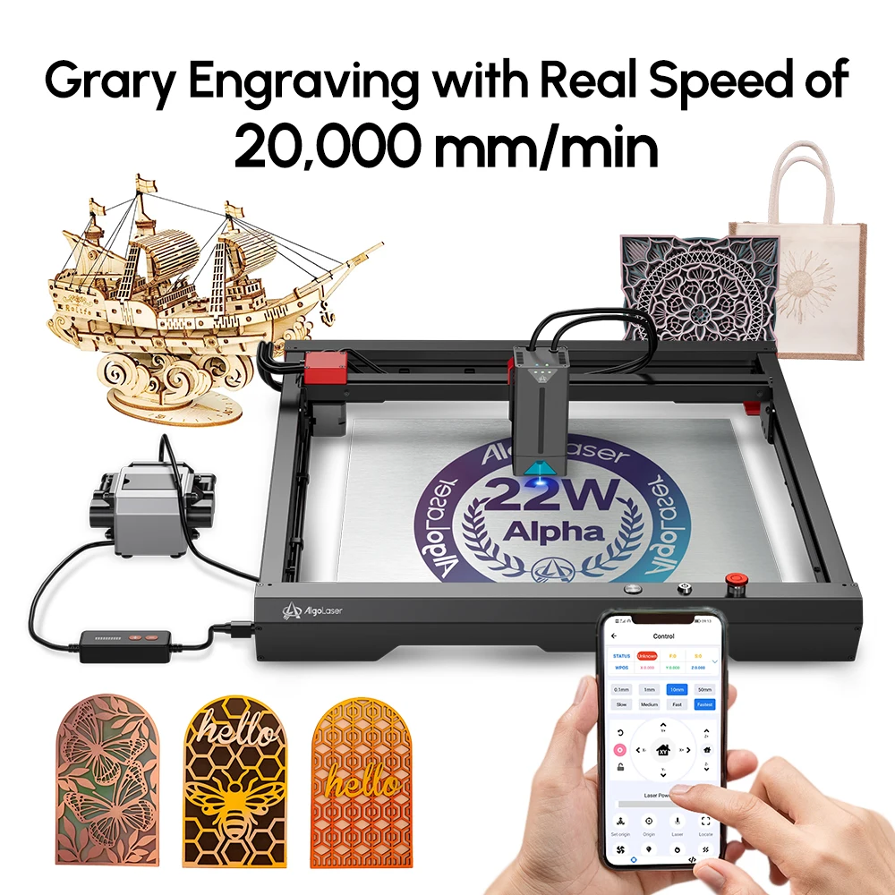 Algolaser Alpha 130W Laser Engraver Cutting Machine DIY 500+ Color On Metal Engraving Built-in Automatic Air Assist APP Control