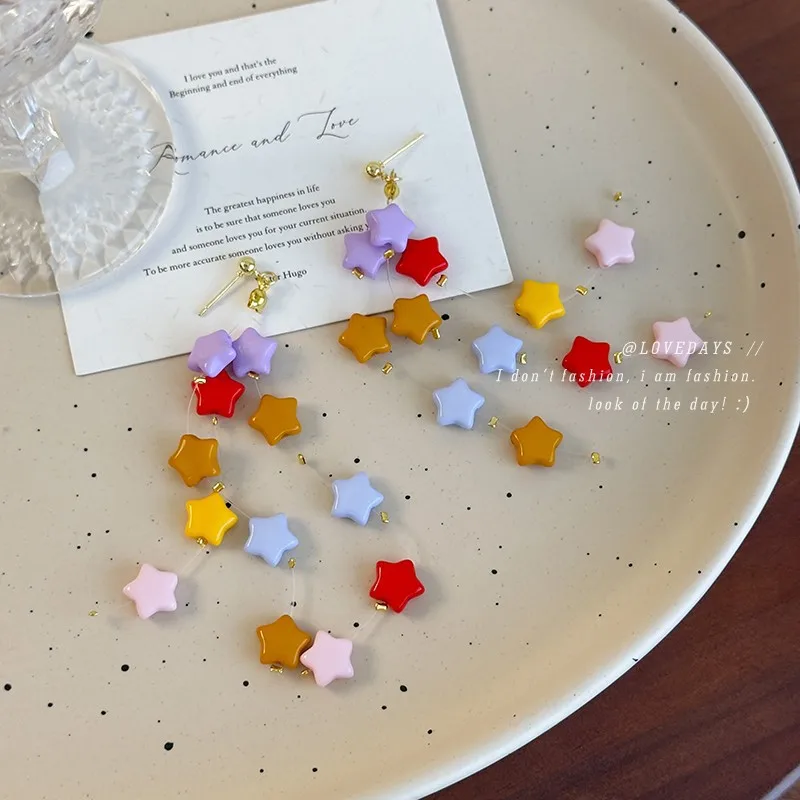 Earrings Colorful Starfish Style Fishline Tassel Drop Long Charming Beach Holiday Sweet Edgy  Durable for Women Daily Casual