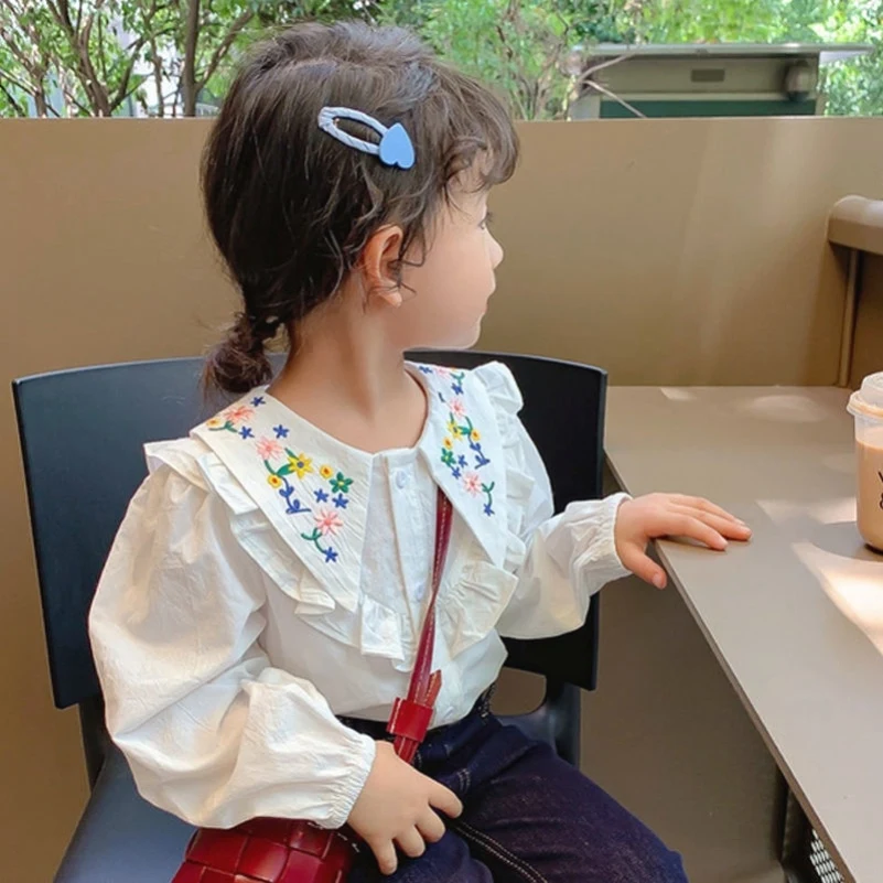Girls' Autumn and Spring New Style Clothing Children's Korean Version Floral Doll Shirt Fashionable Baby Long Sleeved Top