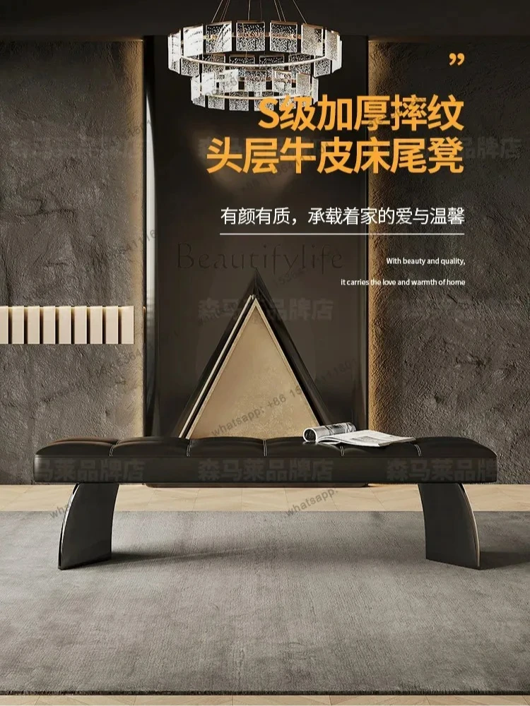 YJ Italian Minimalist Genuine Leather Bed Bench Luxury Long Bench for Bedroom End-of-Bed Clothes Storage Dressing Room