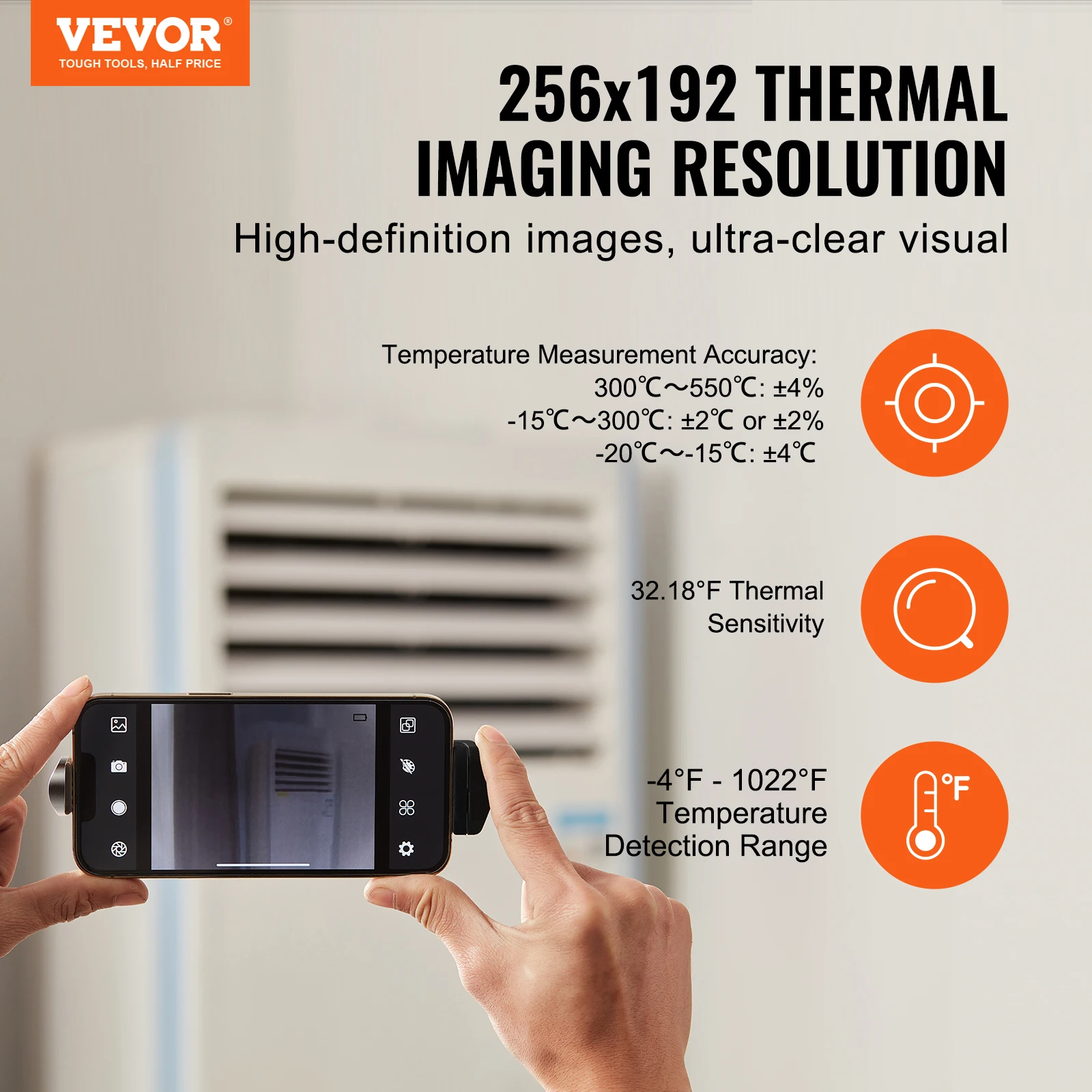 VEVOR Thermal Imaging Camera WiFi And Visual Camera 256 x 192 IR Resolution Wireless Infrared For Smartphone For Android & IOS