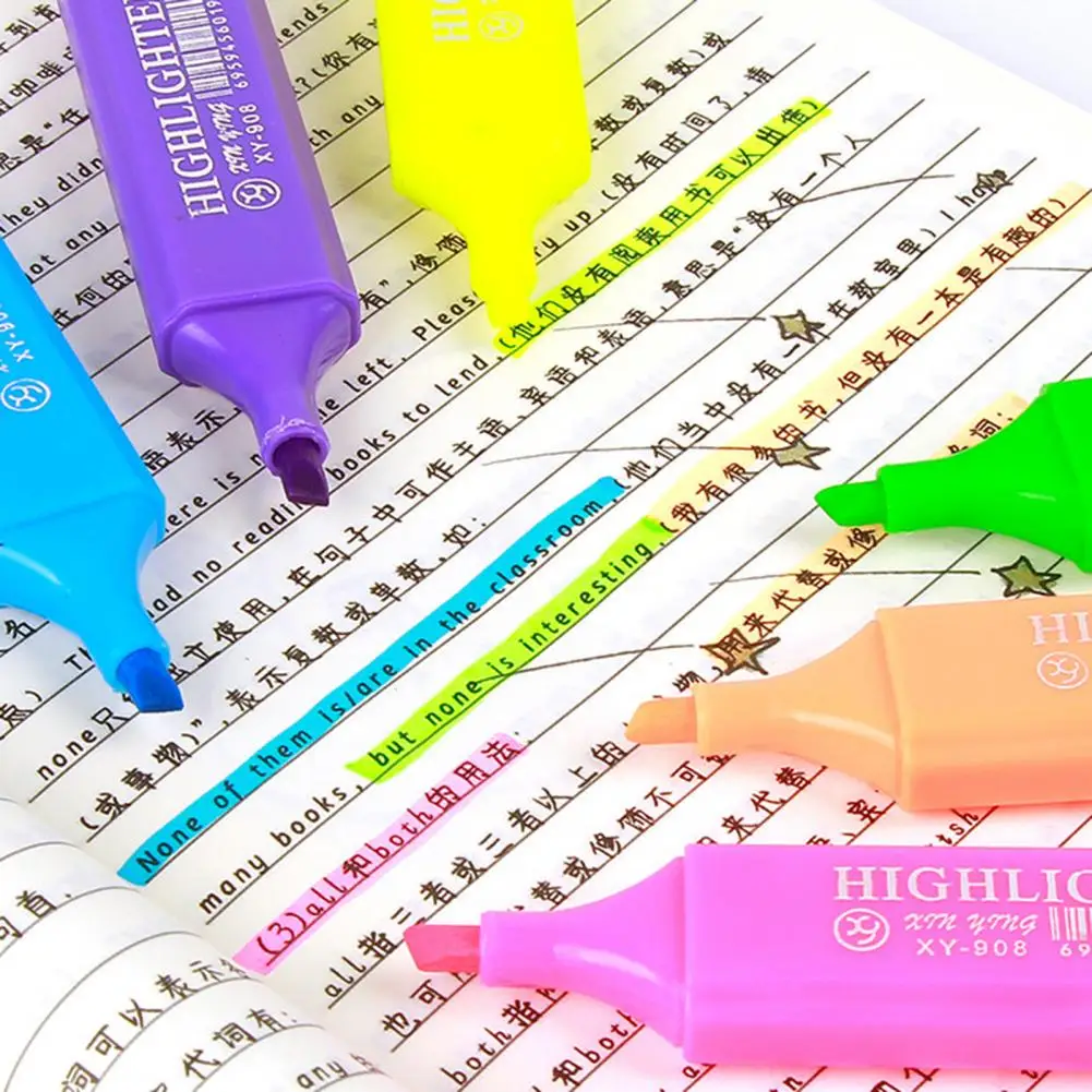 4/6Pcs ปากกาเรืองแสงสะดุดตาสีสารพัน Highlighter ปากกากรด Highlighters
